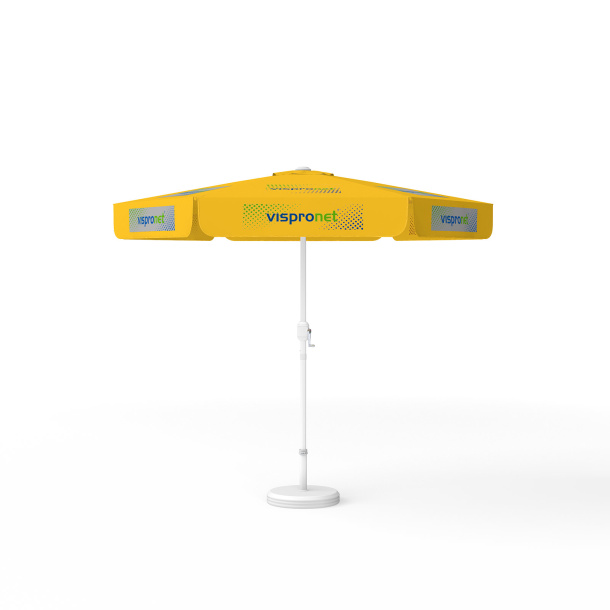 Sonnenschirm mit Logodruck, ø 250 cm, 6 Segmente mit 2 Motiven im Wechsel bedruckt