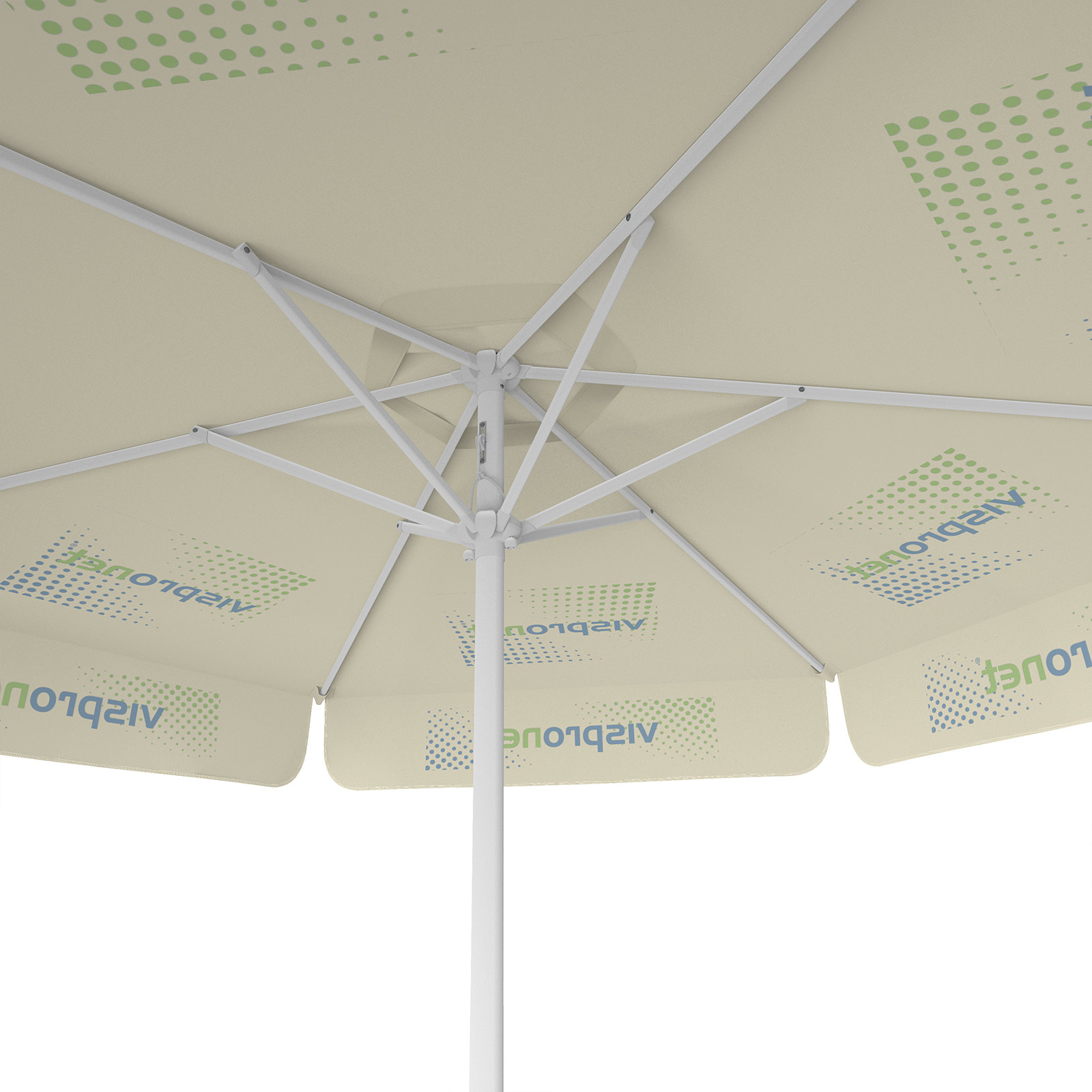 Sonnenschirm mit Logodruck, ø 250 cm, Ansicht von unten