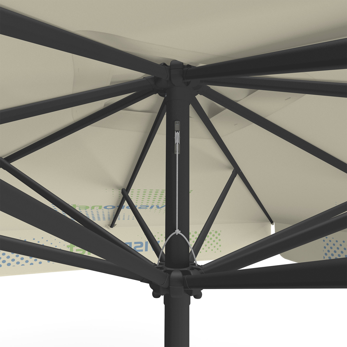 Sonnenschirm mit Logodruck, 250 x 250 cm, Detail Seilzug