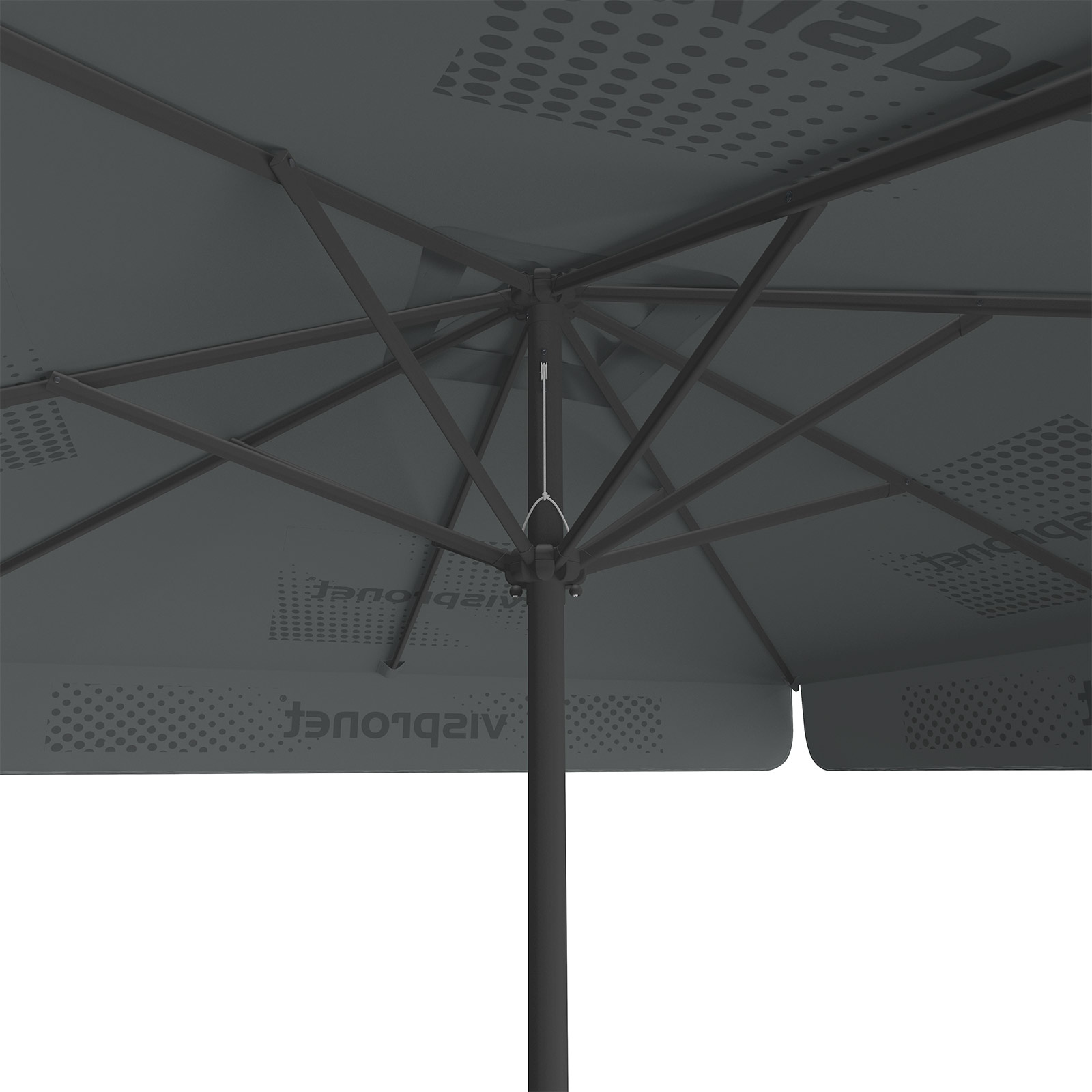 Sonnenschirm mit Logodruck, 250 x 250 cm, Ansicht von unten