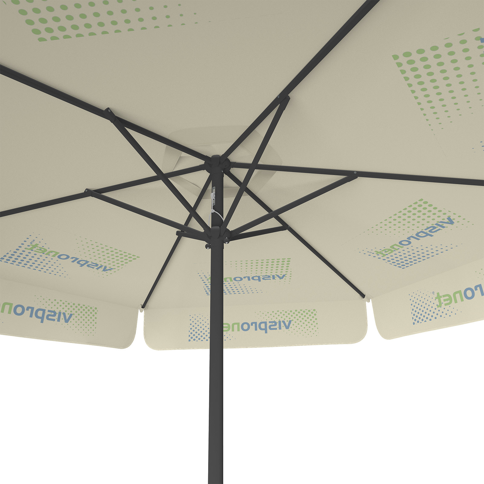 Sonnenschirm mit Logodruck, ø 250 cm, Ansicht von unten