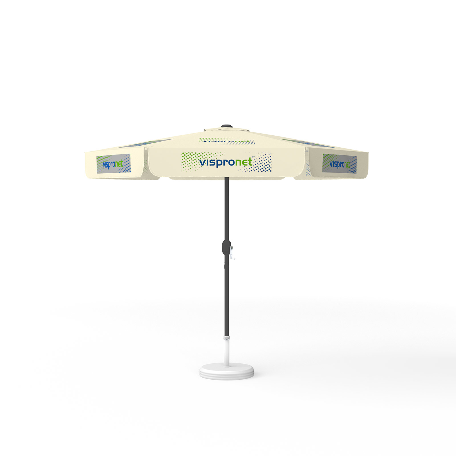 Sonnenschirm mit Logodruck, ø 250 cm, 6 Segmente mit 2 Motiven im Wechsel bedruckt