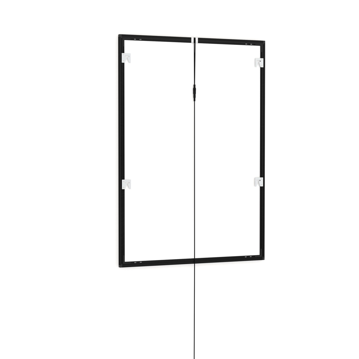 Posterrahmen LED, A1, Rückseite mit Wandhaltern und Stromanschlusskabel