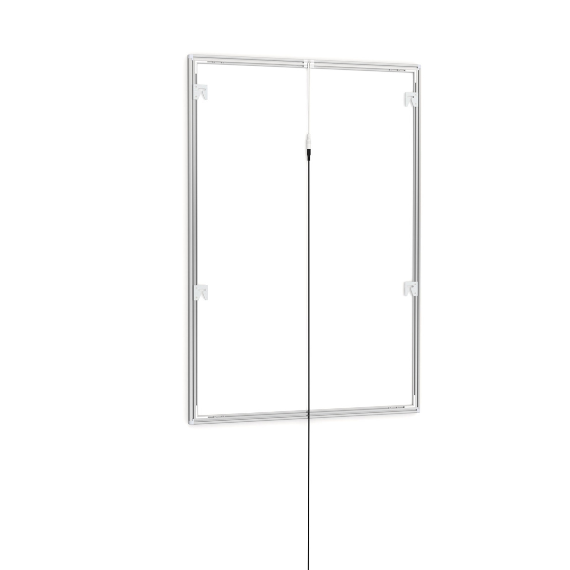 Posterrahmen LED, A1, Rückseite mit Wandhaltern und Stromanschlusskabel