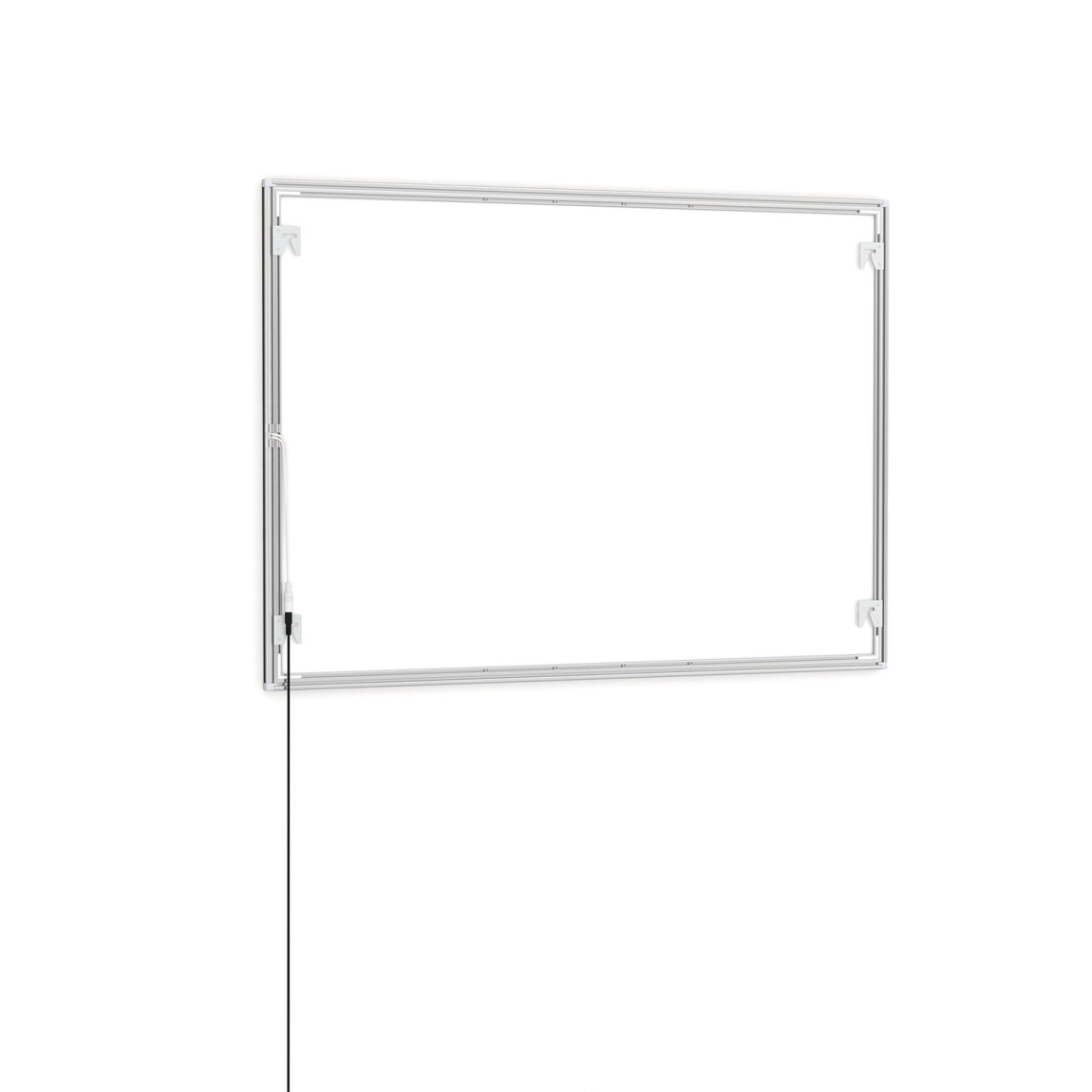 Posterrahmen LED, A1, Rückseite mit Wandhaltern und Stromanschlusskabel