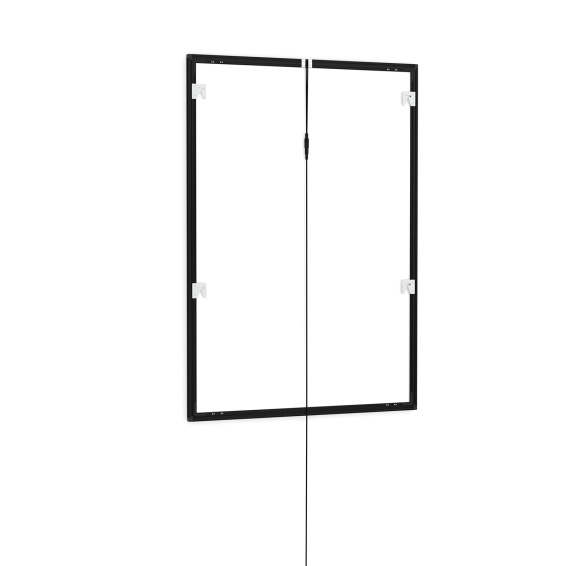 Posterrahmen LED, A1, Rückseite mit Wandhaltern und Stromanschlusskabel