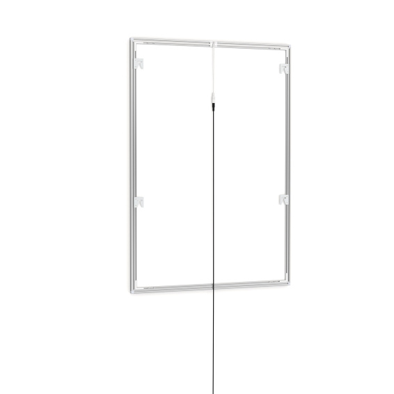 Posterrahmen LED, A1, Rückseite mit Wandhaltern und Stromanschlusskabel