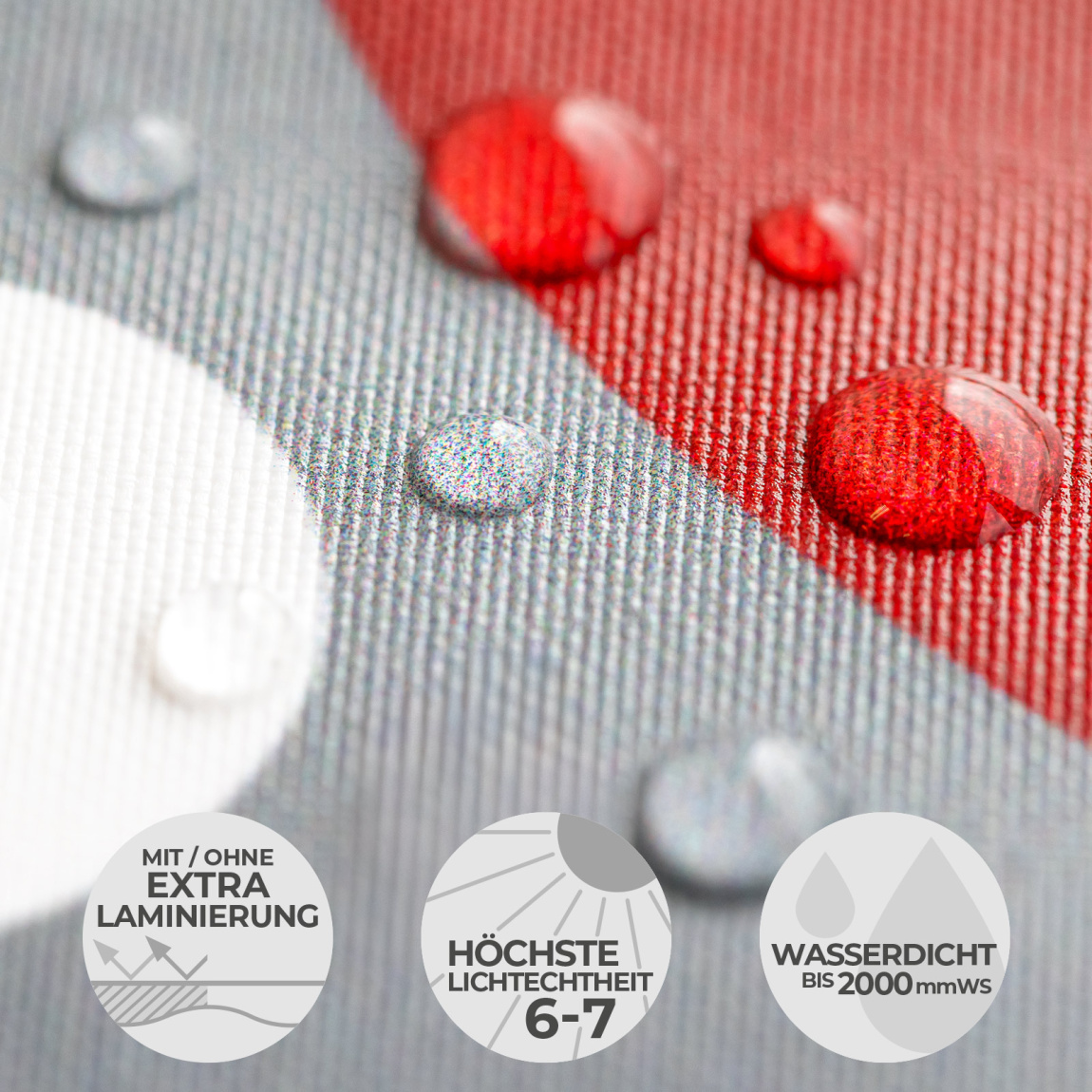 Material: wasserdicht & UV-beständig, optional Laminierung: höchste Kratzfestigkeit