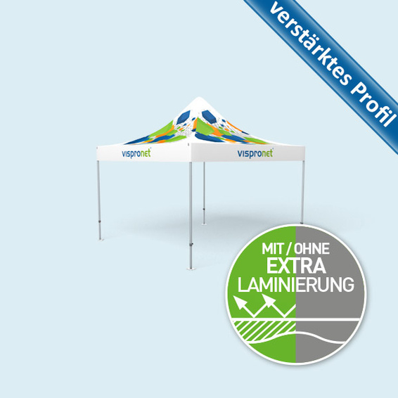 Faltpavillon Premium 4 x 4 m, Dach & Volant mit Druck, ohne Zeltwände