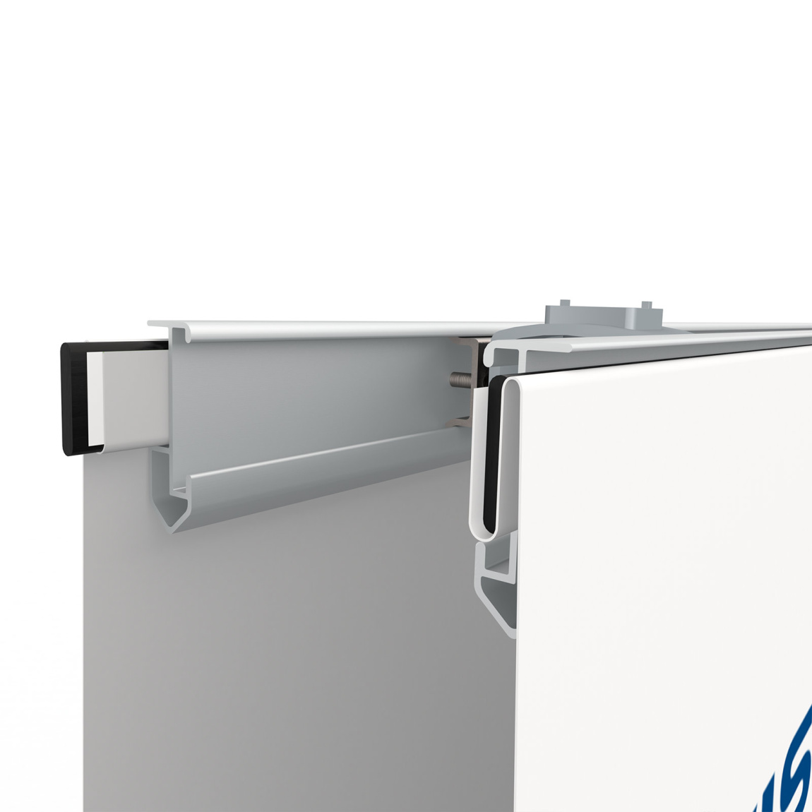 Befestigung der Druckteile oben mit Kederschiene, unten geklebt