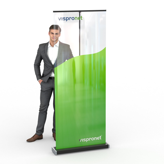 Roll Up mit Displayfolie 175, transparent (Weißdruck hinter Farbflächen)