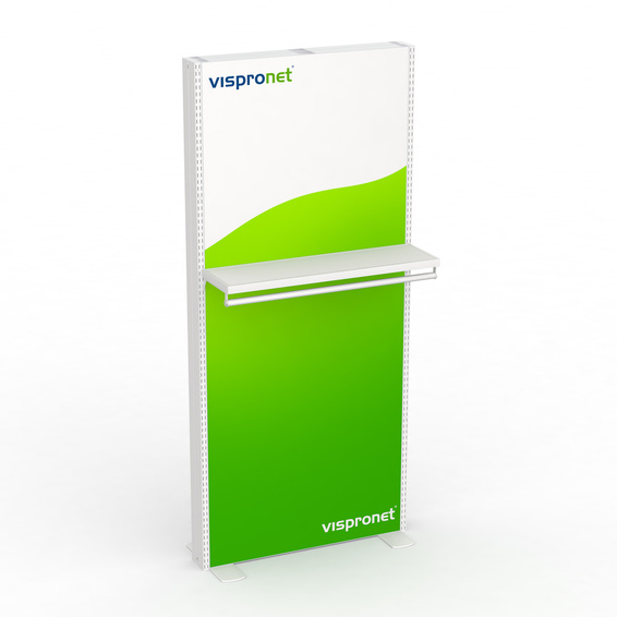 Prospektablage mit Kleiderstange / Schlitzprofil