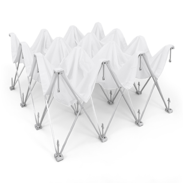 Scherengittersystem aus Aluminium, Befestigung Druckteil mit Klettband