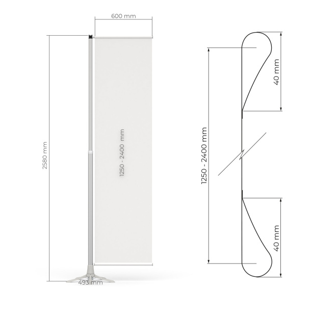 geeignet für Fahnen: Breite 60 cm, Höhe 125 - 240 cm
