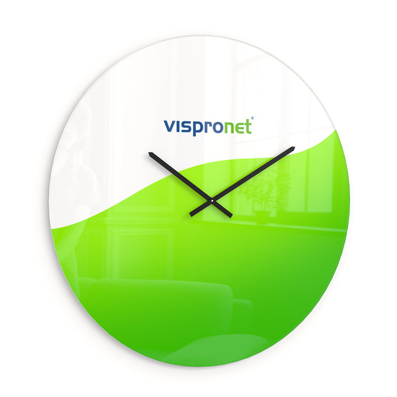 Wanduhr aus Acrylglas, Rückseite komplett weiß hinterdruckt