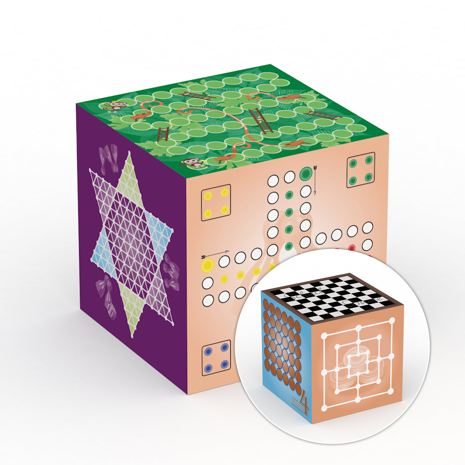 Sitzwürfel 45 x 45 x 45 cm mit Spielesammlung Druck