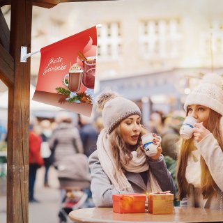 Eisfahne als Kioskfahne für Heißgetränke